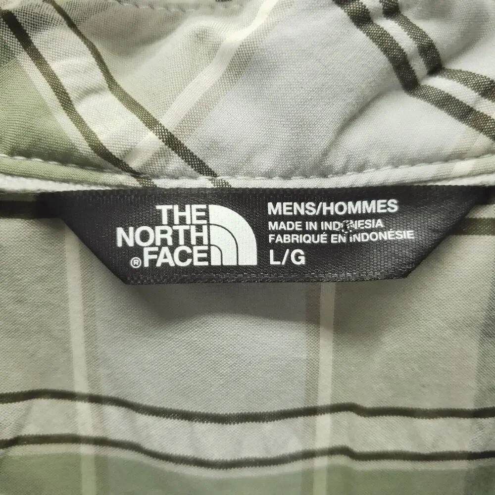 The North Face Shirt Mens Large Olive Green Plaid Nylon Short Sleeve Button-Up